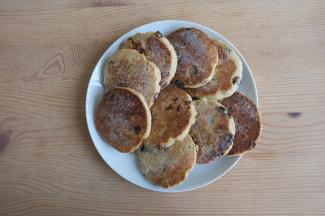 Plate of Welsh cakes on a table
